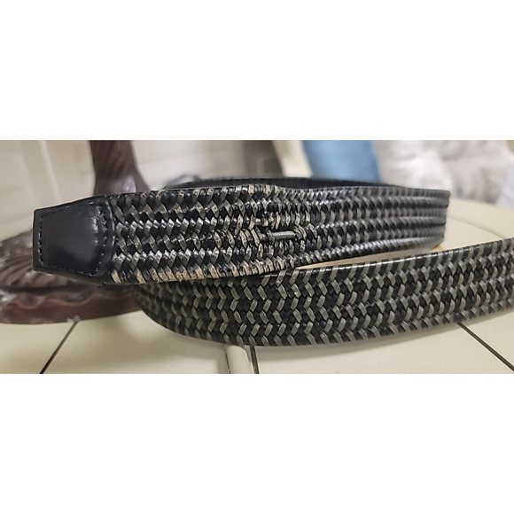 Torino Men's Italian Woven Stretch Leather Belt - Two Tone Black Gray Size 34-36 - Picture 4 of 8